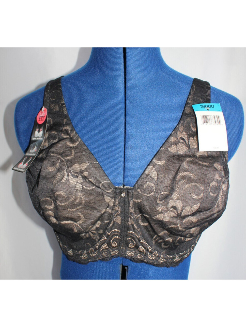 Lilyette by Bali Black Lace Minimizer Bra 38DDD Underwire NWT RN15763